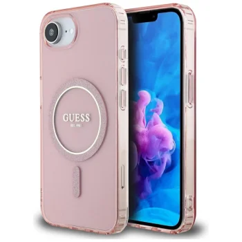 Guess IML Glitter Circle MagSafe Case for iPhone 16e - Pink