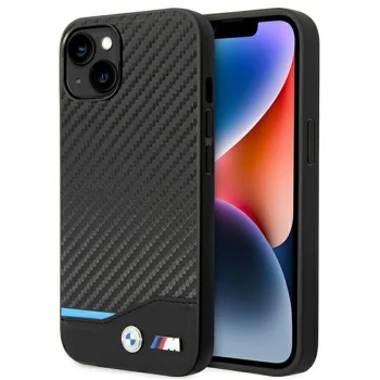 BMW Leather Carbon Case for Apple iPhone 14, Black