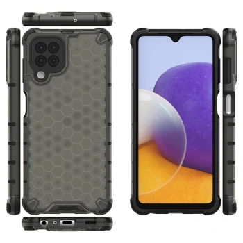 Samsung Galaxy A22 4G Honeycomb Case Armor Cover with TPU Bumper Black