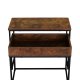 Nesting Coffee Table Set of 2 with Metal Frame, Natural Wood