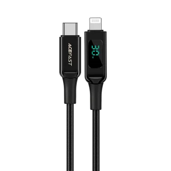 Acefast C6-01 USB-C to Lightning Cable with LED Display, 1.2m, 30W, Black