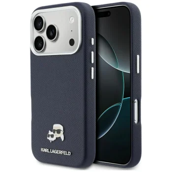 Karl Lagerfeld Karl & Choupette Saffiano MagSafe Case for iPhone 17 Pro Max, Blue
