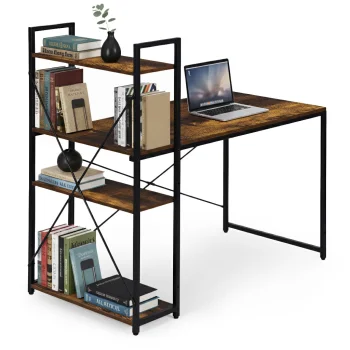 ModernHome Computer Desk with Bookshelf 120x60 cm, Walnut/Metal