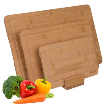 Zortiva Bamboo Cutting Board Set with Stand, 3 pcs