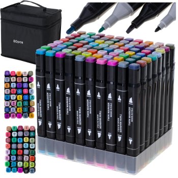 Double-Sided Alcohol Markers in Case 80 pcs + Stand