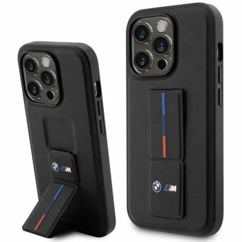 BMW iPhone 14 Pro Max Case Grip Stand Hot Stamp, Black