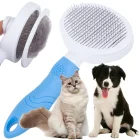 Self Cleaning Pet Comb Dog Cat Rabbit Puppy Massage Brush Tool, Blue/White