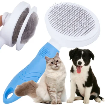 Self Cleaning Pet Comb Dog Cat Rabbit Puppy Massage Brush Tool, Blue/White