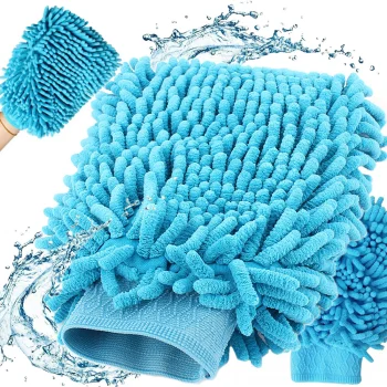 Double-Sided Microfiber Car Wash and Cleaning Mitt, Blue
