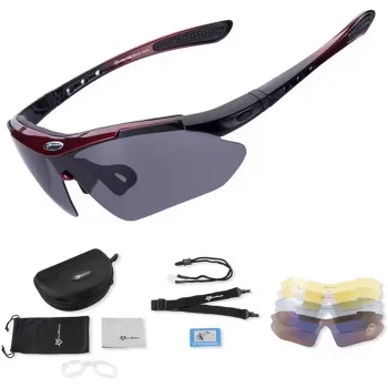 Rockbros 10001 Polarized Cycling Glasses, Black/Red