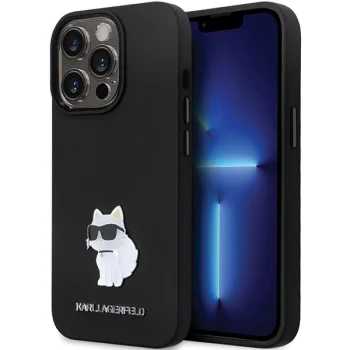 Karl Lagerfeld iPhone 13 / 13 Pro Case Silicone Choupette Metal Pin, Black