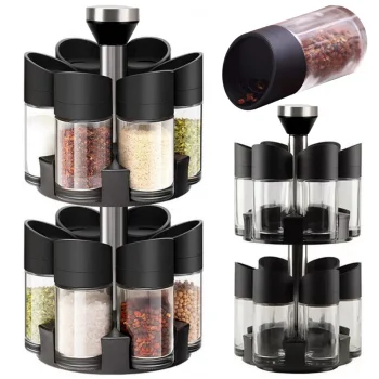Rotating Spice Rack Organizer with 12 Glass Jars