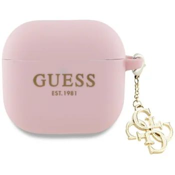 Ausinių dėklas Guess Apple AirPods 4 Silicone 4G Charm, rožinis