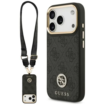 Guess 4G Strass Logo & Big Strap Metal Buttons MagSafe Case for iPhone 17 Pro, Black