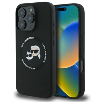 Karl Lagerfeld Silicone Karl&Choupette Heads MagSafe Case for iPhone 16 Pro Max, Black