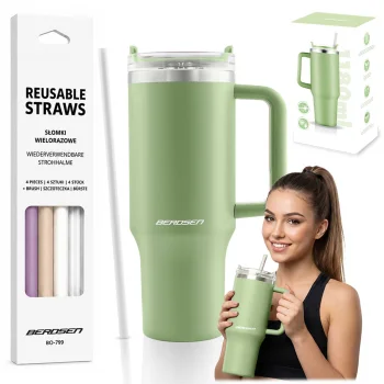 Berdsen Vacuum Thermos Mug with Straw Set, 1180 ml, Green