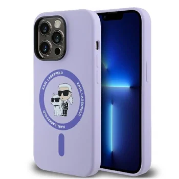 Apple iPhone 14 Pro Max 6.7'' Karl Lagerfeld Silicone Karl&Choupette Heads Ring MagSafe Cover Case, Purple