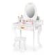 ECOTOYS Kids Wooden Vanity Dressing Table with Mirror and Stool, Pink