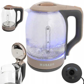Stiklinis elektrinis virdulys 1500W, 2L, LED, rudas