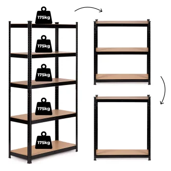 Modernhome Storage Rack with 5 Shelves, 180x90x40 cm, Metal/MDF