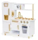 Large wooden play kitchen for children with fridge and phone, ECOTOYS, white-gold