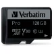 Verbatim Pro microSDXC 128GB UHS-I U3 Class 10 Memory Card with Adapter