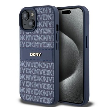 Apple iPhone 15 6.1'' DKNY Leather Mono Stripe Metal Logo Case Cover, Blue