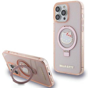 Apple iPhone 15 Pro Max 6.7'' Hello Kitty Ring Stand Glitter Electrop Logo MagSafe Cover Case, Pink