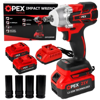 OPEX TOOLS OPX28009 Cordless Impact Wrench 21V 350Nm with 2 Batteries