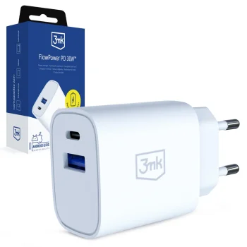 3Mk Protection FlowPower 30W 1A1C PD 3.0 QC4+ Wall Charger, White