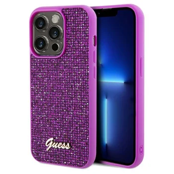 Guess iPhone 14 Pro Case Disco Metal Script, Fuchsia