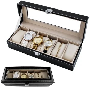 SOULIMA Watch Box Organizer with 6 Compartments, Black