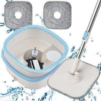 360° Spin Mop and Bucket Set with Wringer, 2 Reusable Microfiber Mop Heads