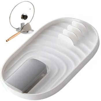 Kitchen Rest for 4 Spoons and Lid, White