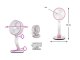 Wireless Foldable Adjustable Floor Table Fan with LED Lighting, 15-44 cm, Pink