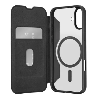 Puro Book Mag MagSafe Leather Wallet Case for iPhone 16, Black
