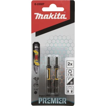 Makita Impact Premier Torsion Screwdriver Bits T10, 50 mm, 1/4", 2 pcs, E-03327