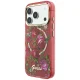 Guess IML Glitter Blossom Roses Case for iPhone 17/18 Pro Max, MagSafe, Burgundy