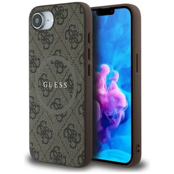 Guess 4G Ring Classic Logo MagSafe Case for Apple iPhone 16e, Brown
