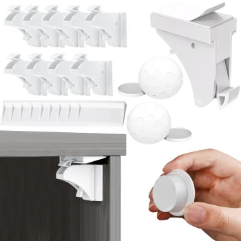 Magnetic Child Safety Locks for Cabinets and Drawers, 10 pcs, White