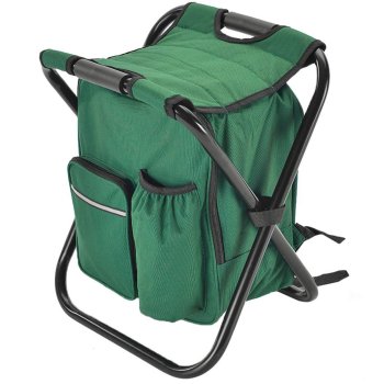 Folding fishing chair with backpack and thermal bag 3-in-1, green