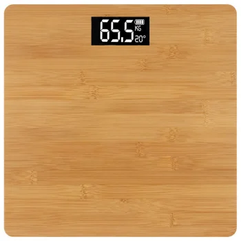 Bamboo Electronic Bathroom Scales with LCD Display and Thermometer, 180 kg