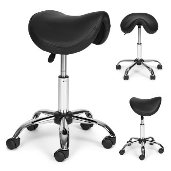 Adjustable Swivel Saddle Stool with Wheels ModernHome, Black