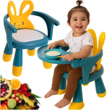 Kids Feeding and Play Chair with Table, Yellow/Blue