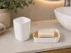 Bathroom Accessory Set, 6 Pieces, White/Bamboo