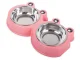 Double Pet Bowl for Dogs and Cats with Stainless Steel Bowls 2 x 0.3L, Pink