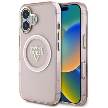 Guess IML Metal Mountain Logo MagSafe Case for iPhone 16 - Pink