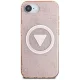 Guess IML Metal Glitter 4G Circle Triangle MagSafe Case for iPhone 16e, Pink