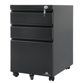 Maclean MC-850 Metal Under-Desk Cabinet with Lock, Black