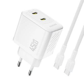 Dudao A28PCEU PD 45W GaN 2xUSB-C Wall Charger with USB-C Cable - White